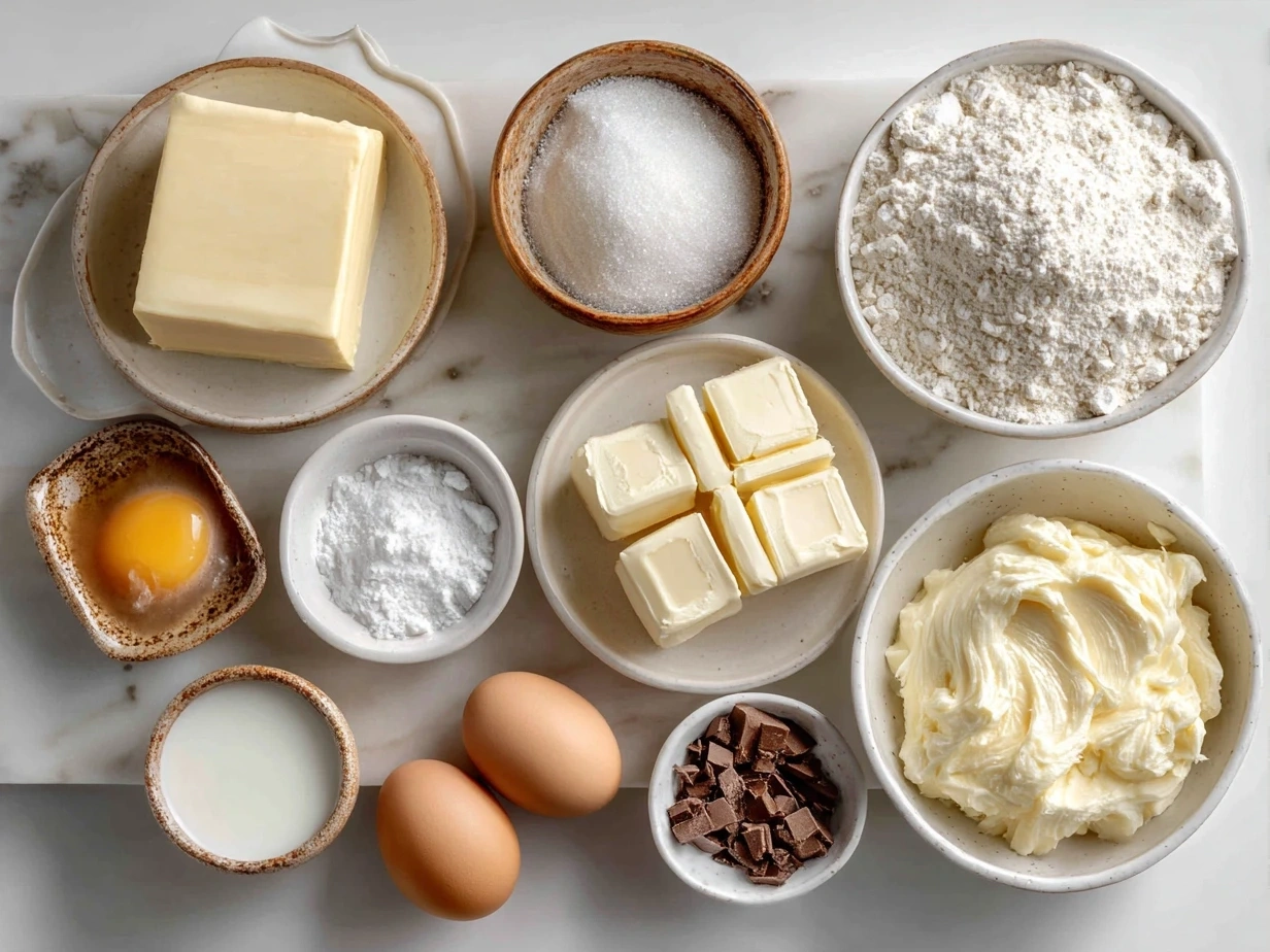 Ingredients for scalloped potatoes in bowls and measuring cups