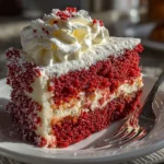 Slice of Red Velvet Cake with Cream Cheese Frosting