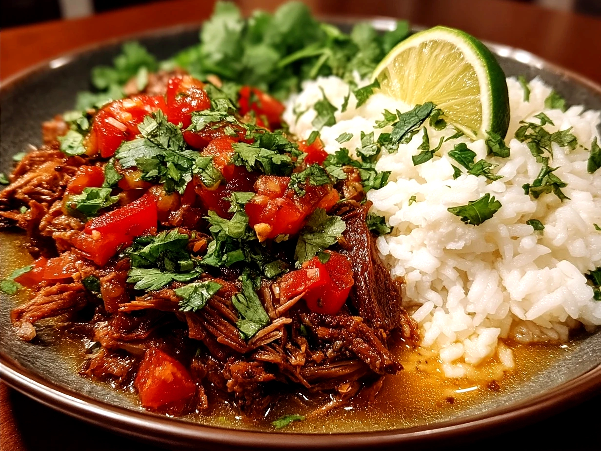 Serving Slow Cooker Mexican Shredded Beef in warm corn tortillas with fresh toppings