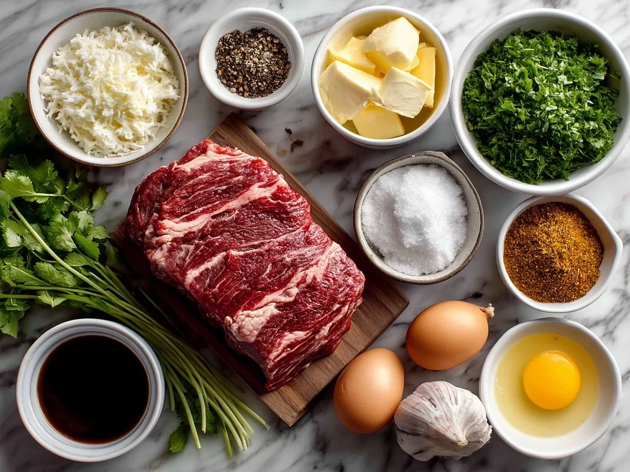 Ingredients for Slow Cooker Mexican Shredded Beef laid out on kitchen surface