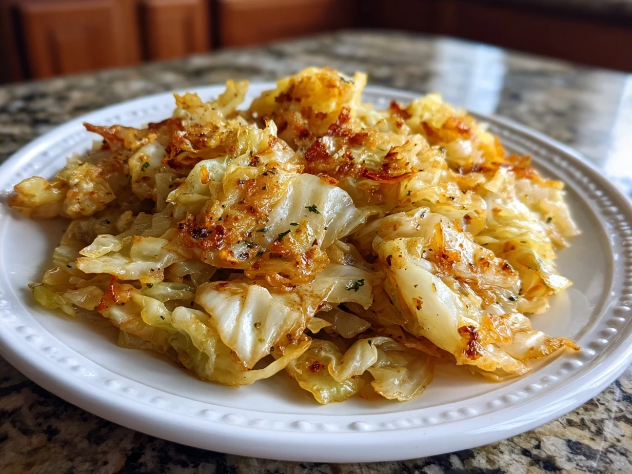 Serving of Southern Fried Cabbage garnished with parsley.