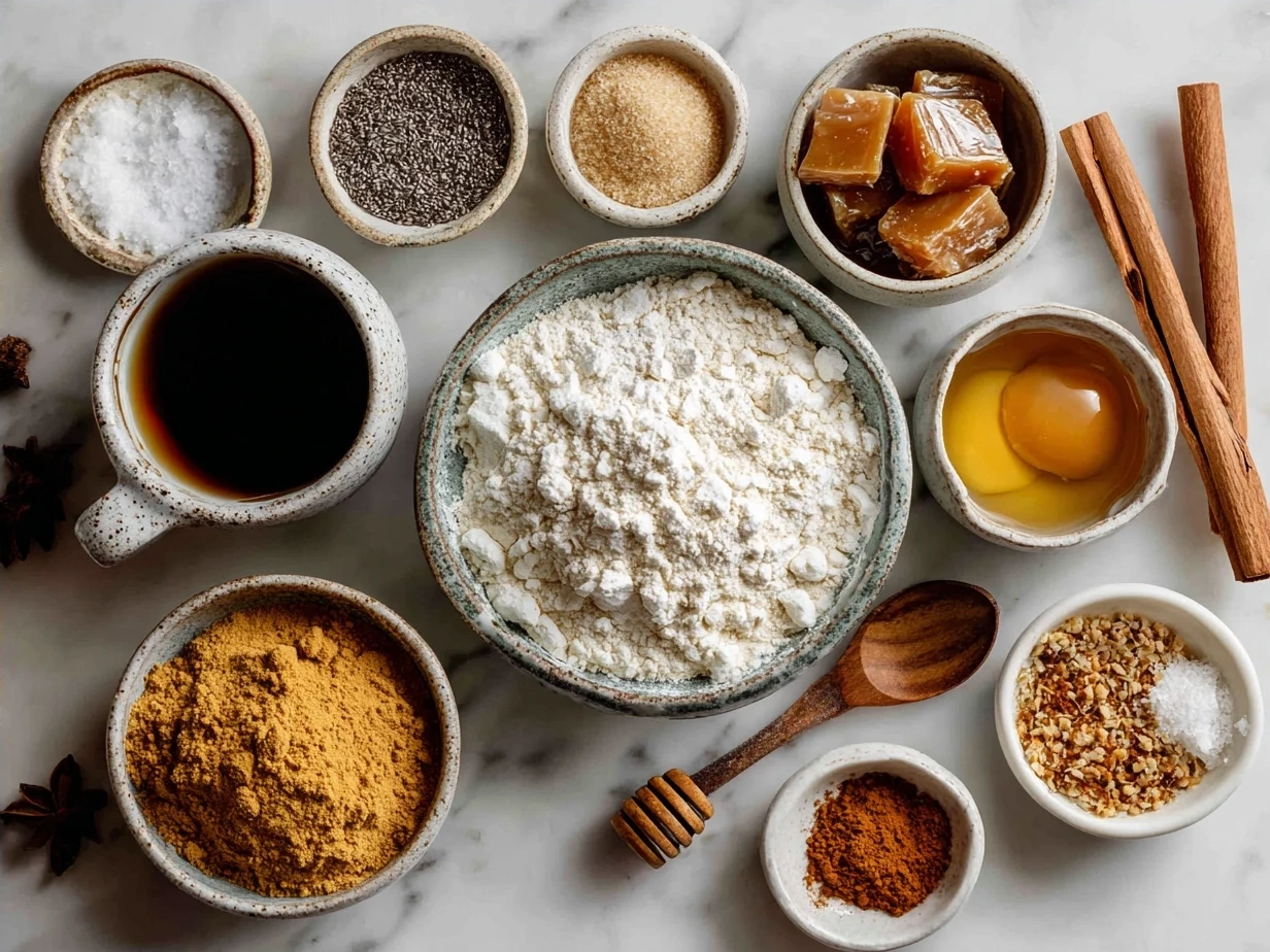 Ingredients for Swedish Coffee Cake Caramels: sugar, butter, cream, vanilla, cinnamon, nutmeg, salt, cardamom