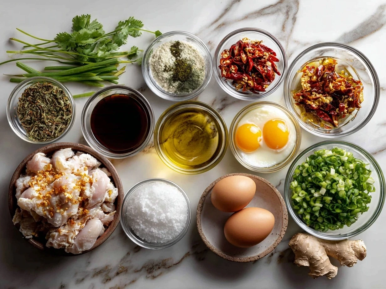 Ingredients for Thai Red Curry Chicken laid out on a wooden surface