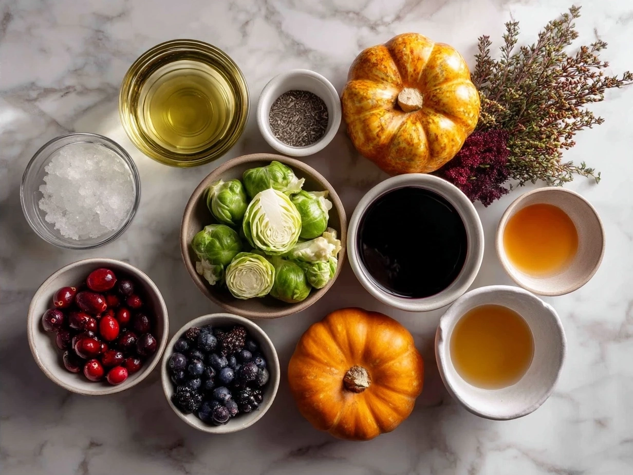 Ingredients for a Thanksgiving Mocktail Recipe laid out on a kitchen counter