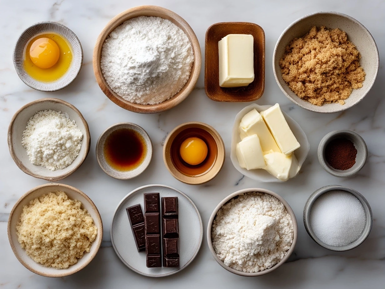 Ingredients for Toffee Crunch Cupcakes laid out on a table