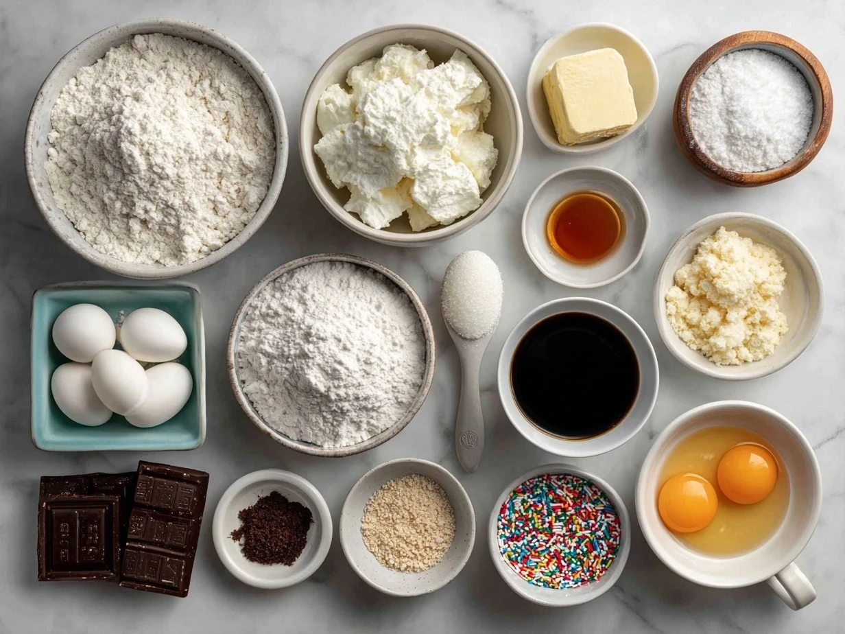 Top down view of raw ingredients for Frosted Lofthouse Cookies