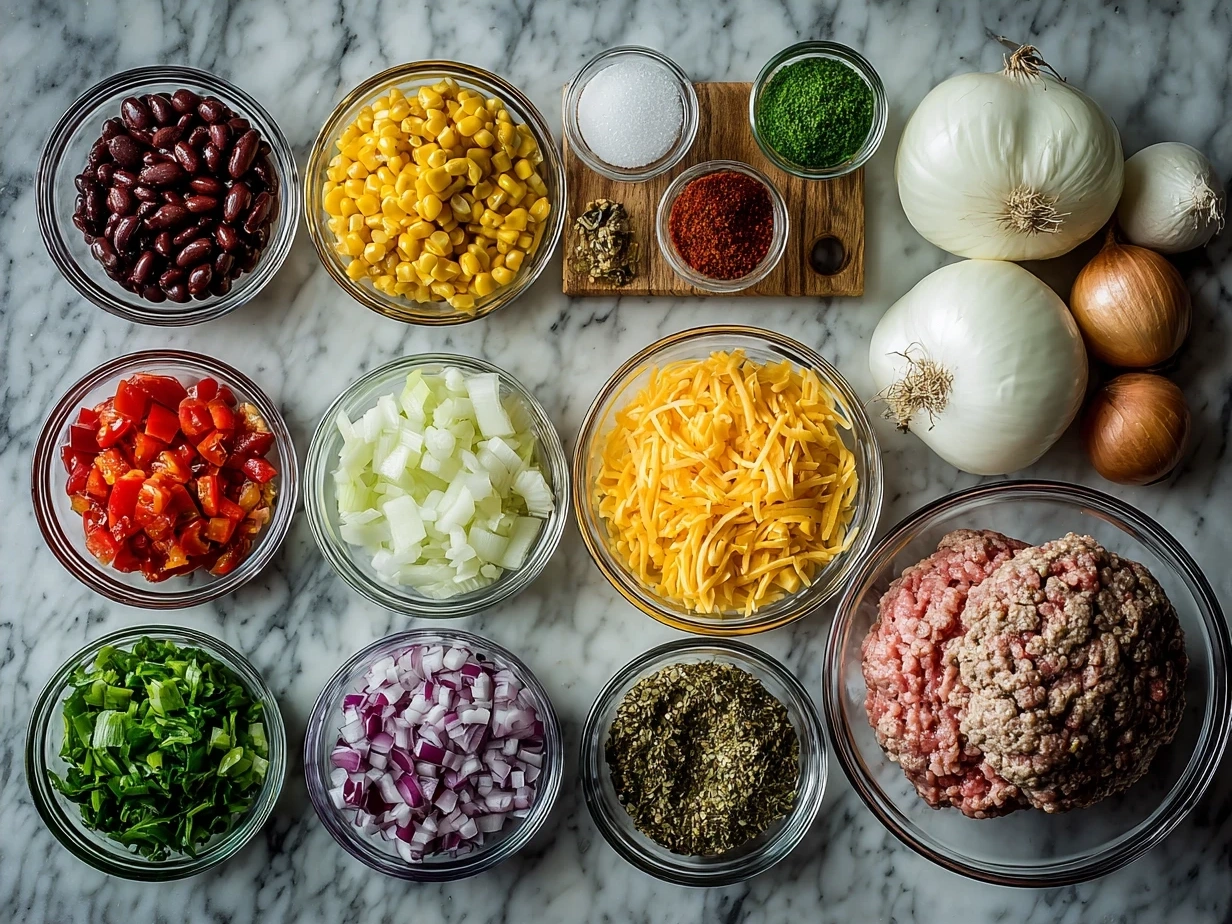 Ingredients for Turkey Burger Chili laid out on a table