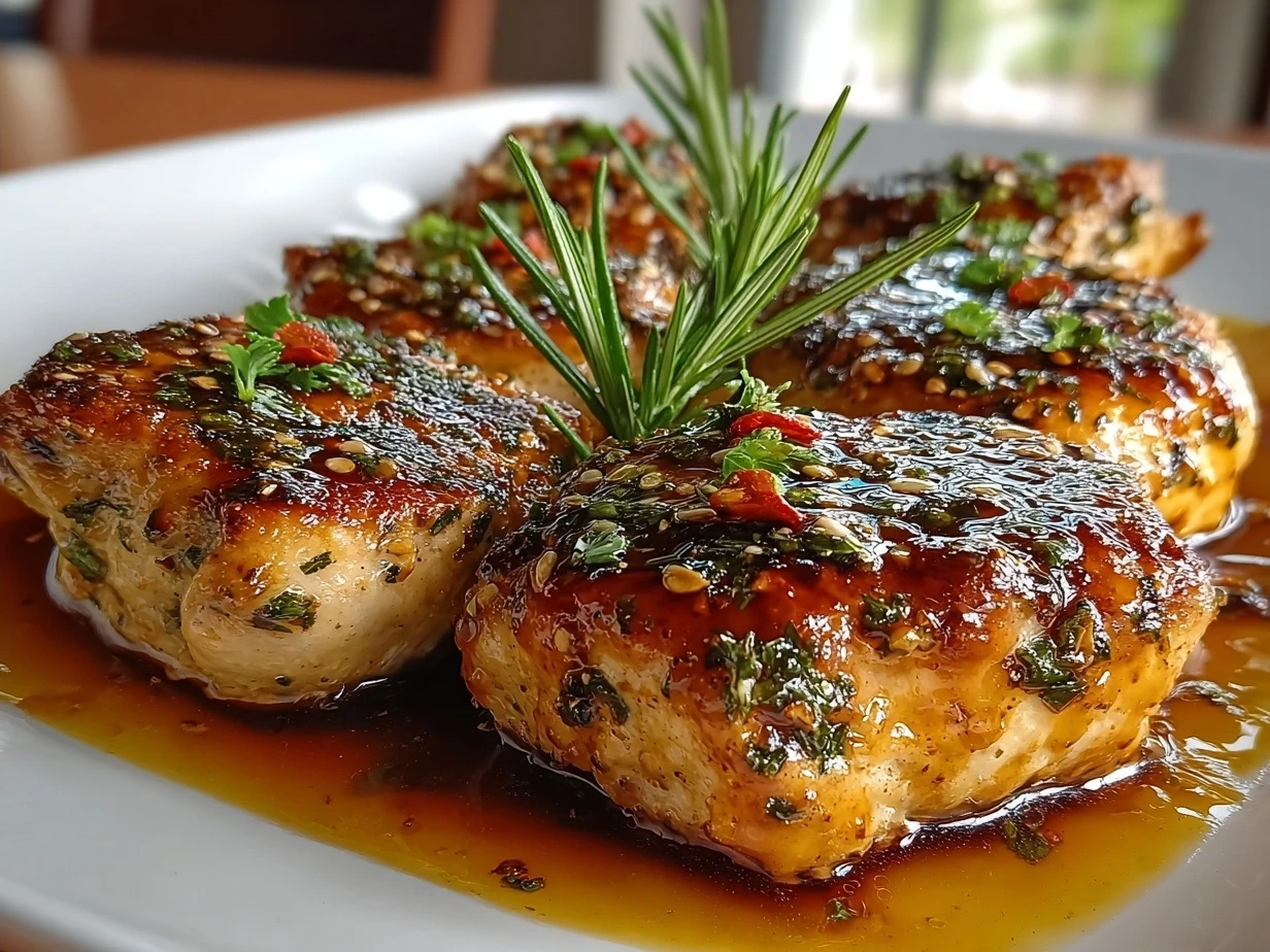 Final plated Turkey Medallions with Orange Teriyaki Sauce garnished with green onions and sesame seeds