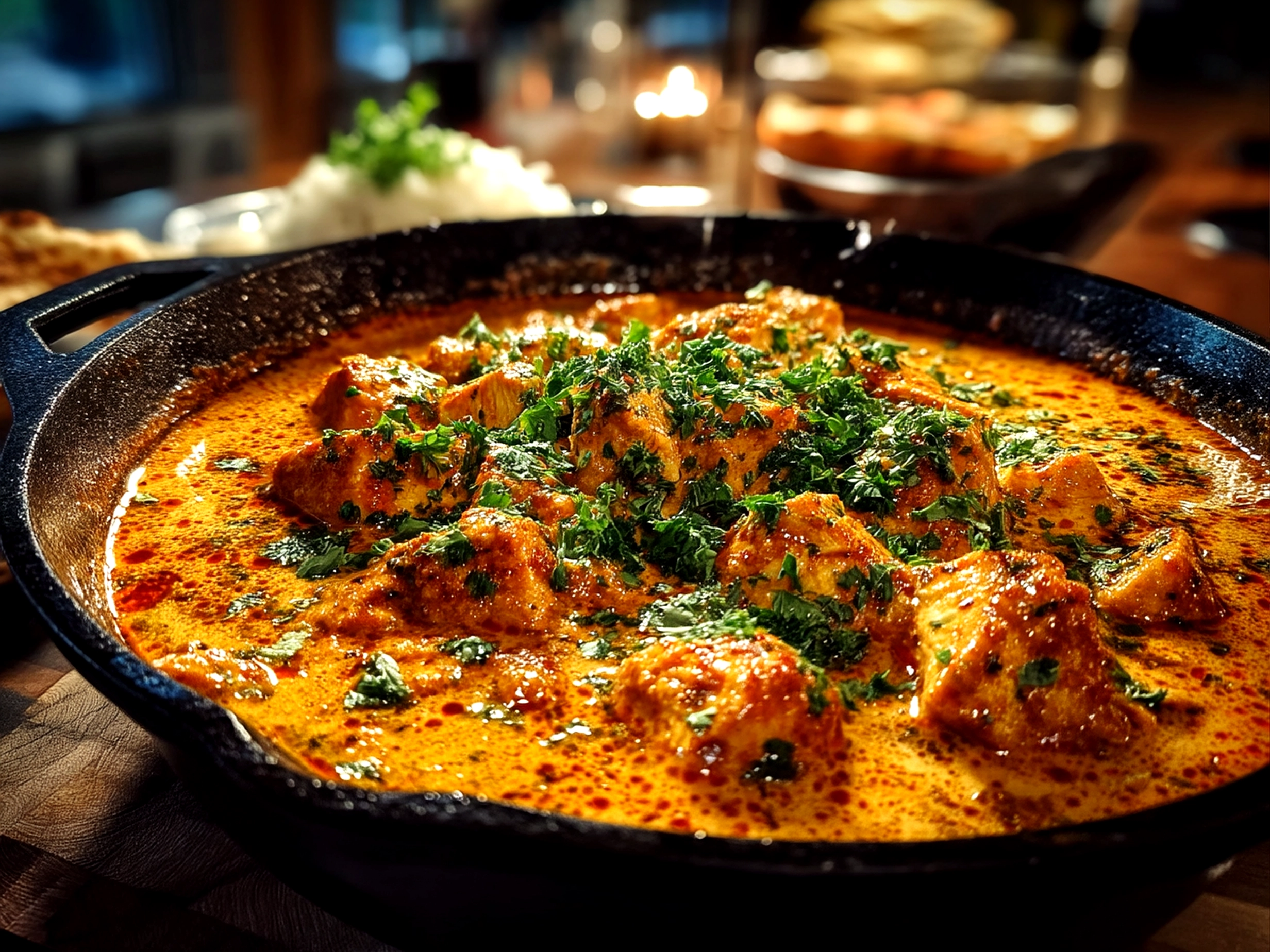 Finished Butter Chicken Skillet served in a pan ready to enjoy