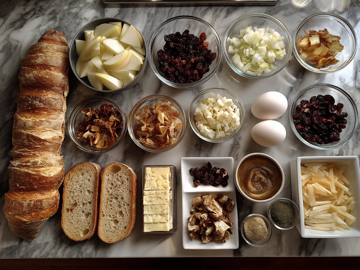 Ingredients for Apple and Cranberry Grilled Cheese including bread, cheese, apples, butter, and cranberry sauce