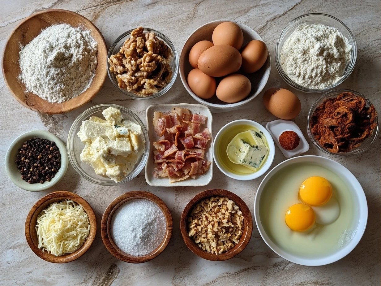 Ingredients for Bacon Cream Cheese Bagels including bagels, bacon, cream cheese, and spices