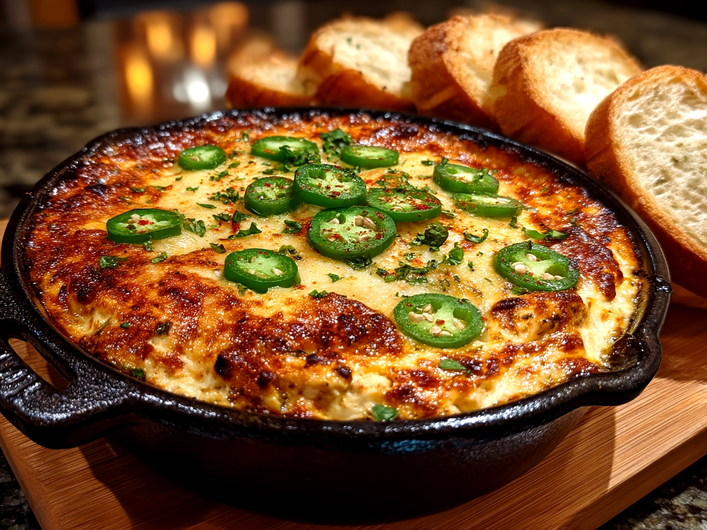 Baked Jalapeno Chicken Dip served with carrot sticks, celery, and toasted pita chips