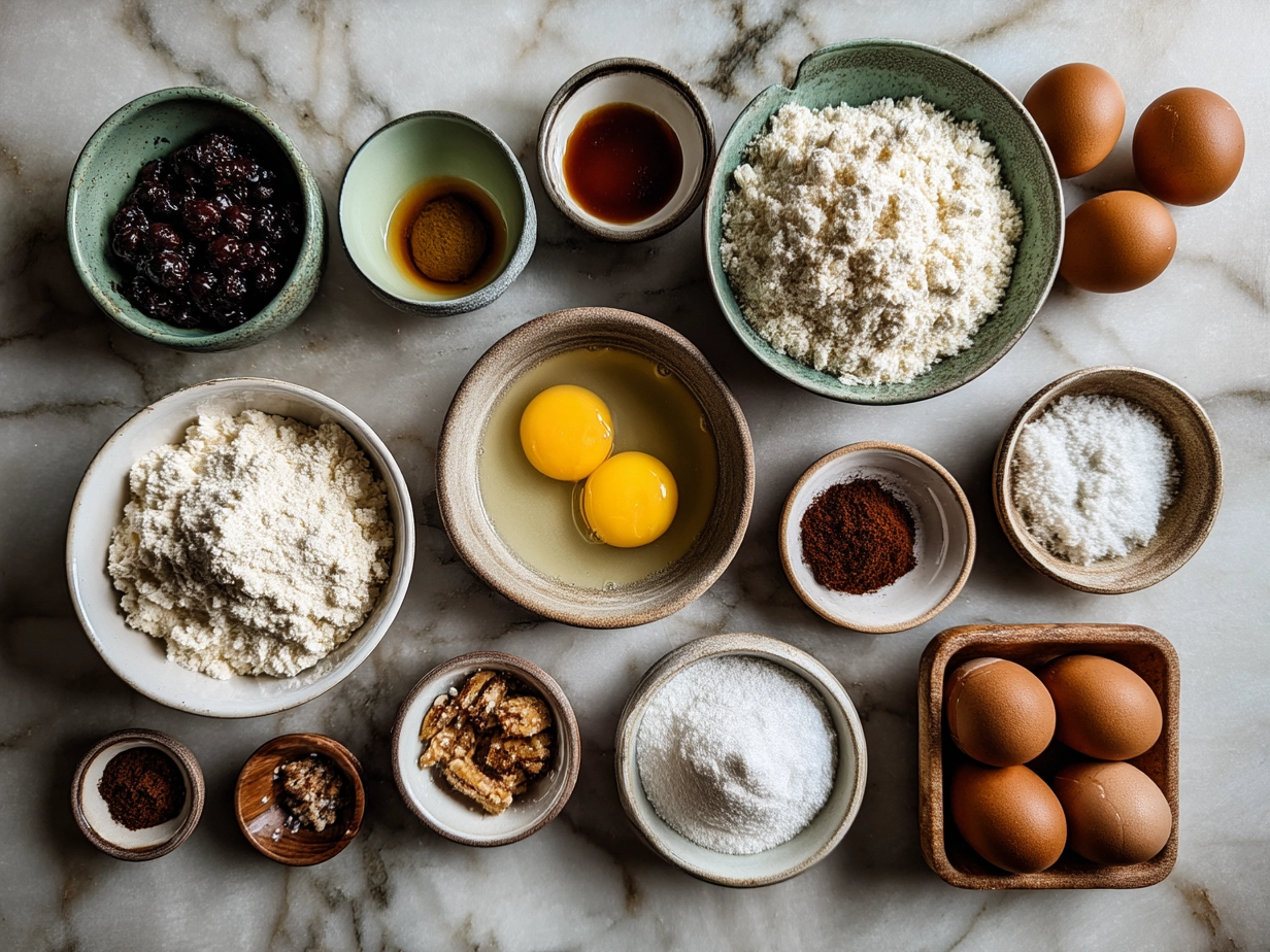Ingredients for Blueberry Sour Cream Coffee Cake laid out on a table