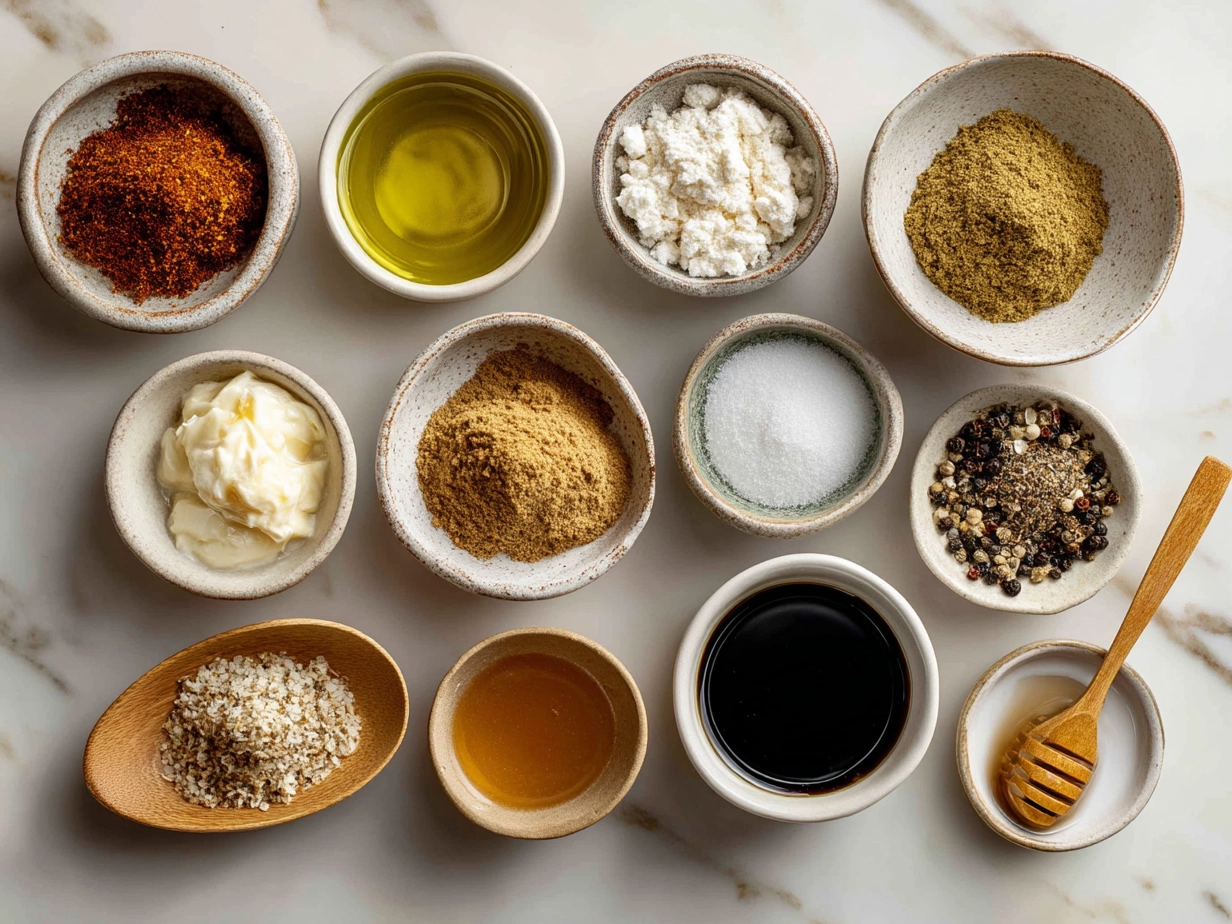 Ingredients for creamy and spicy Cajun Cream Sauce laid out on a kitchen counter