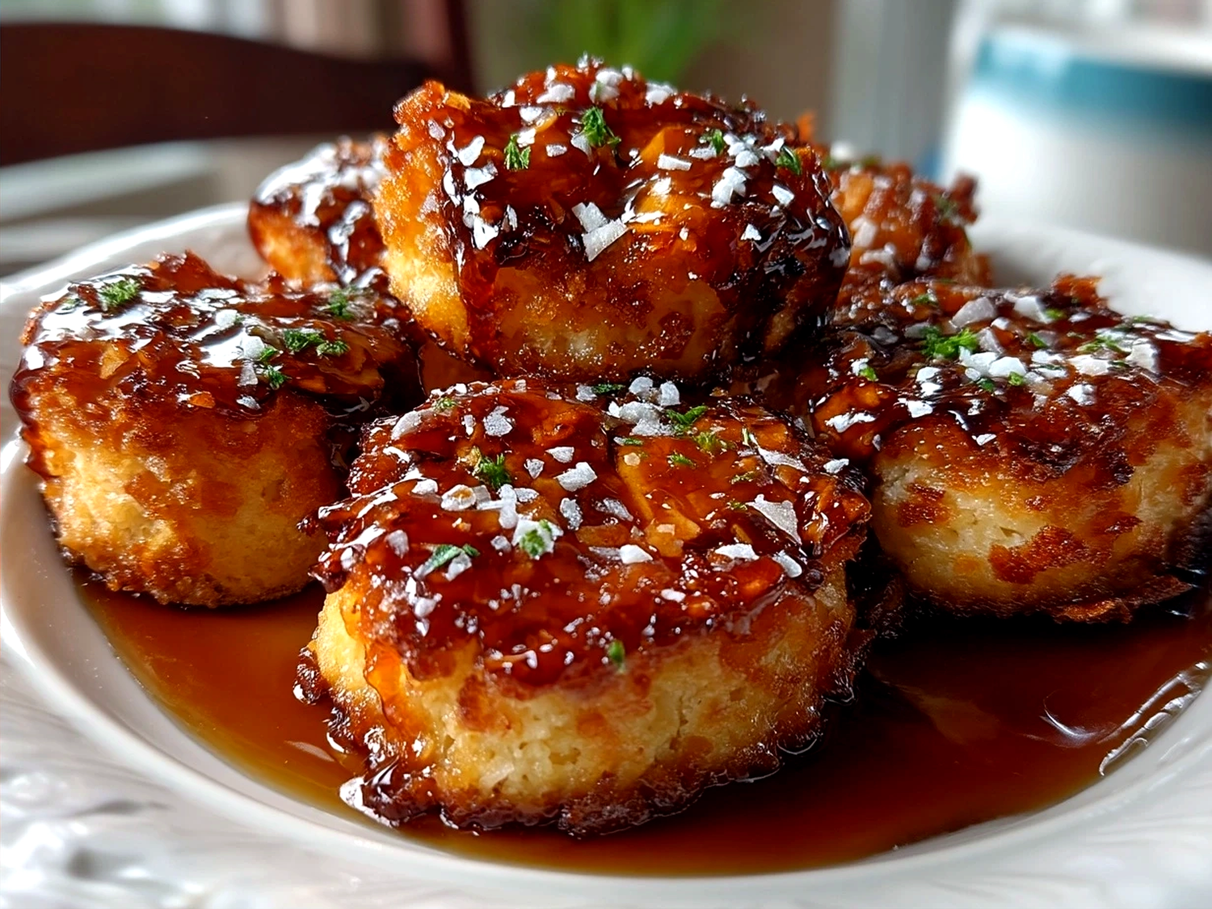 Serving of freshly baked Caramelized Apple Samoas on a rustic wooden board garnished with cinnamon sticks and apple slices