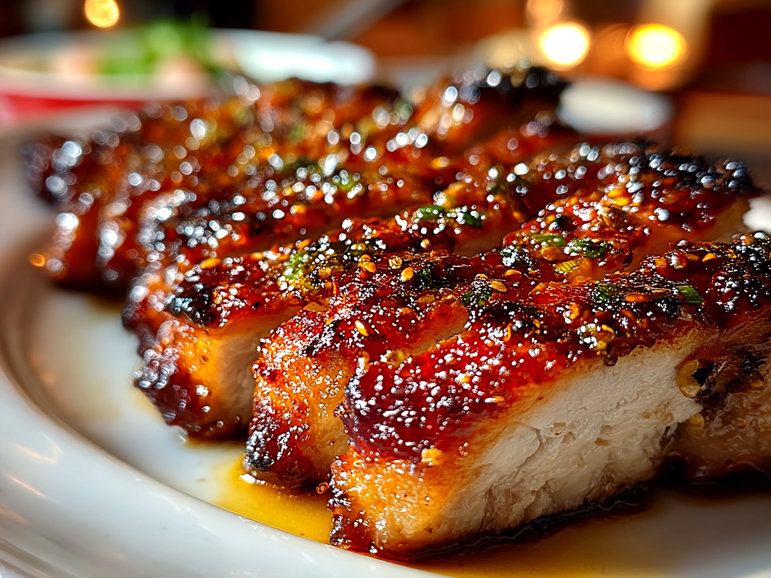 Plate of roasted Char Siu Chicken served with jasmine rice and bok choy