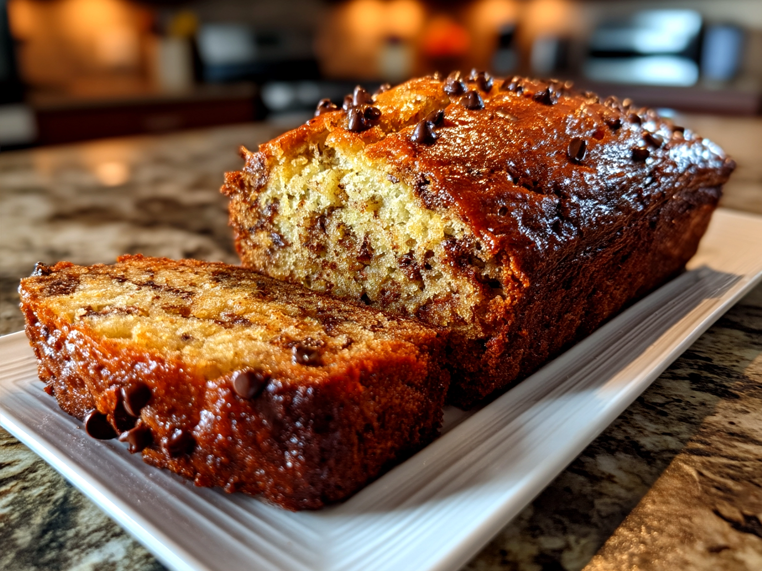 Slice of homemade Chocolate Chip Banana Bread served on a plate