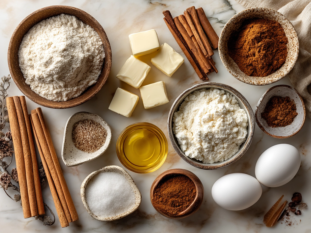 Ingredients for Cinnamon-Swirled Cookies laid out on a wooden table