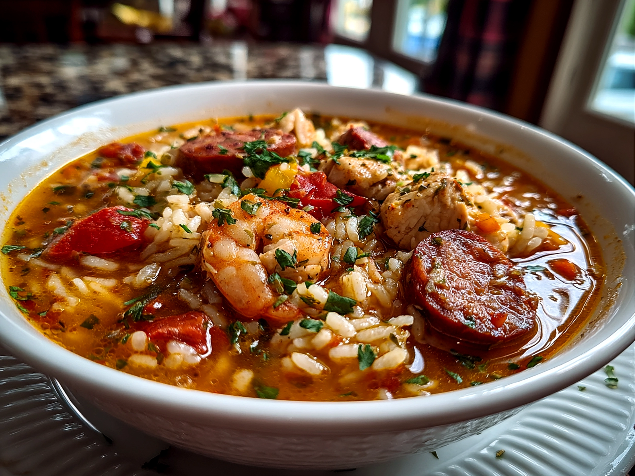Comforting homemade spicy jambalaya soup
