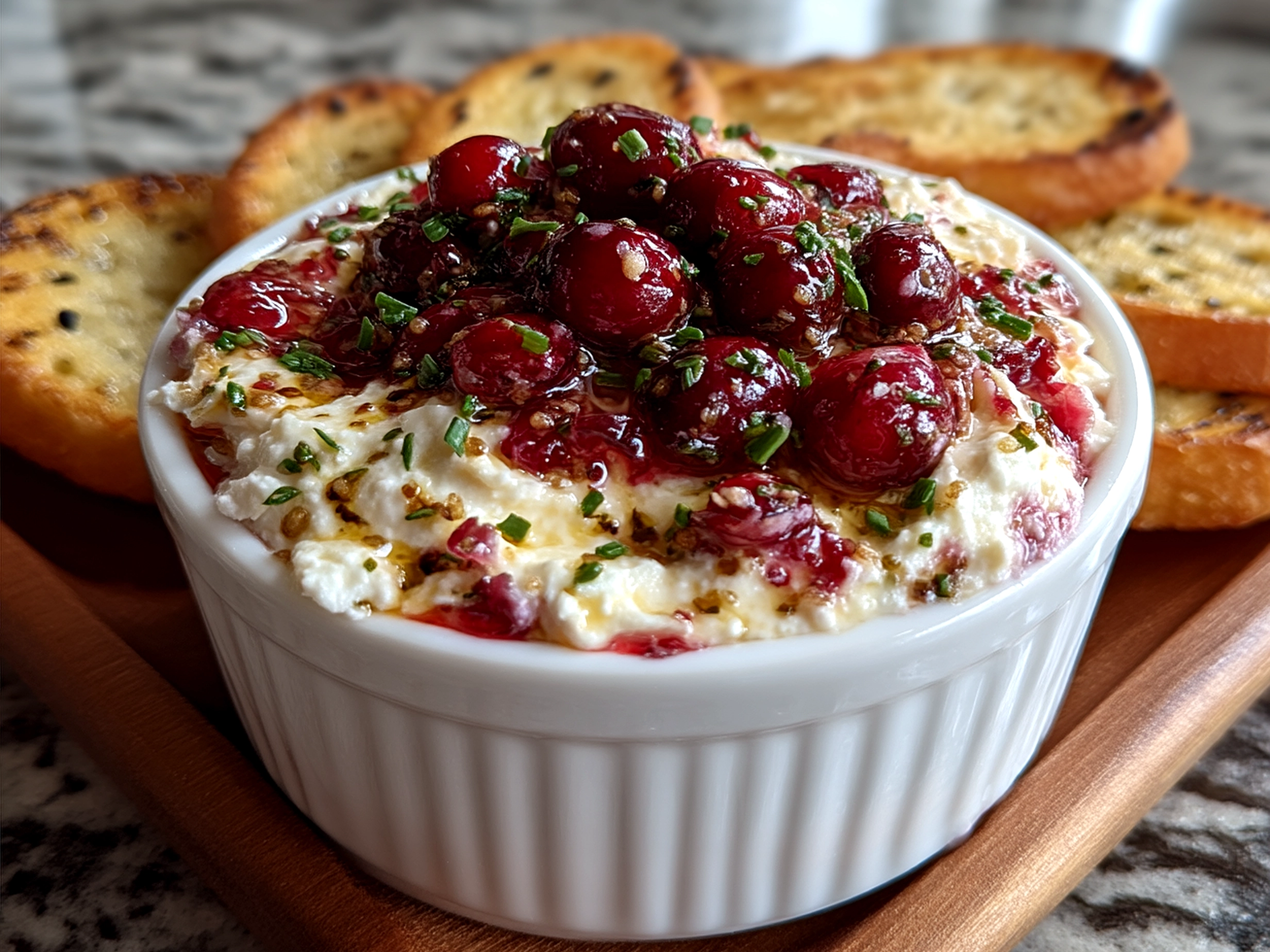Served Cranberry Jalapeno Dip with pita chips and fresh vegetables, ready to enjoy