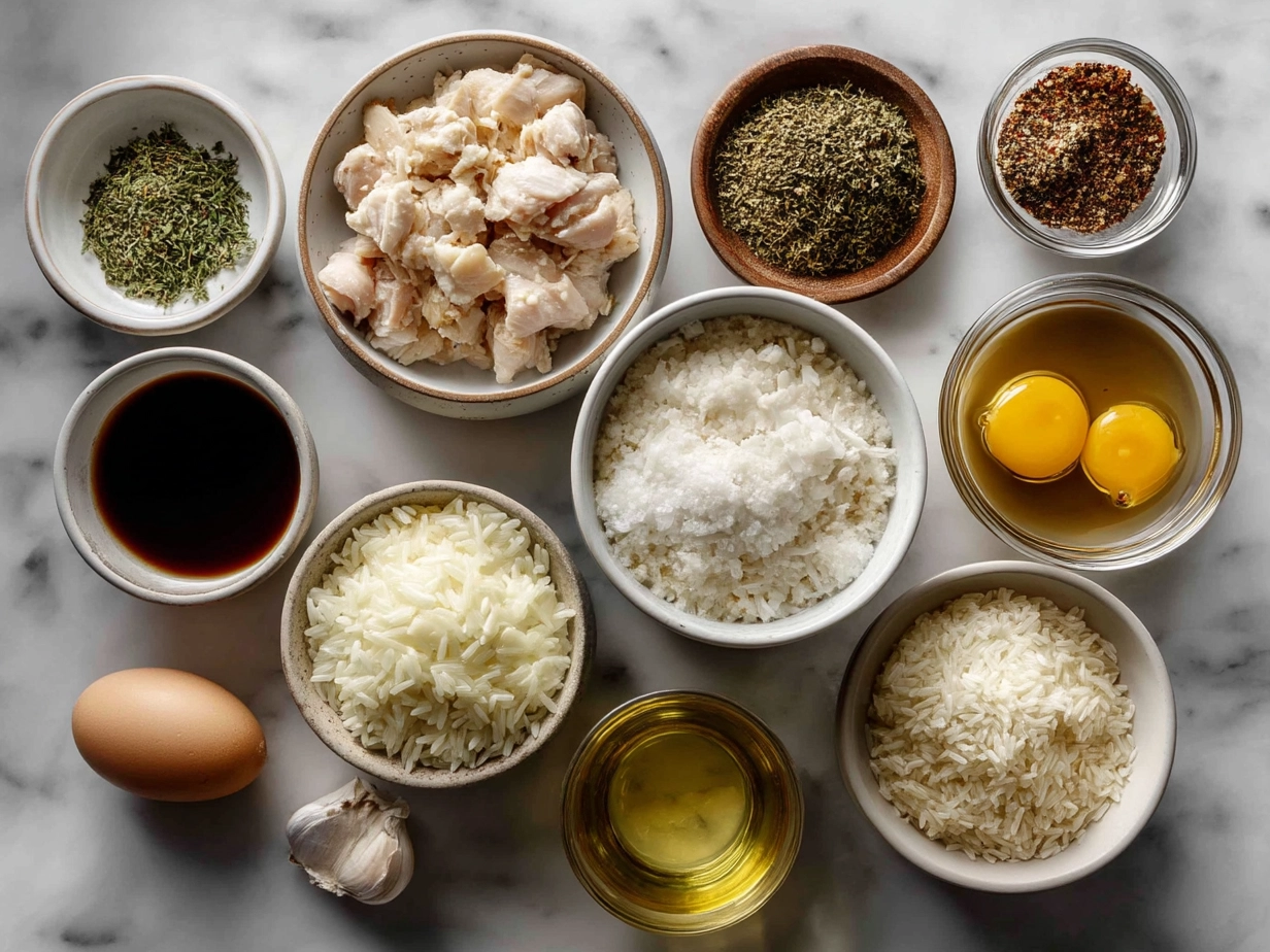 Ingredients for Crock Pot Chicken and Rice including chicken, rice, spices, and vegetables