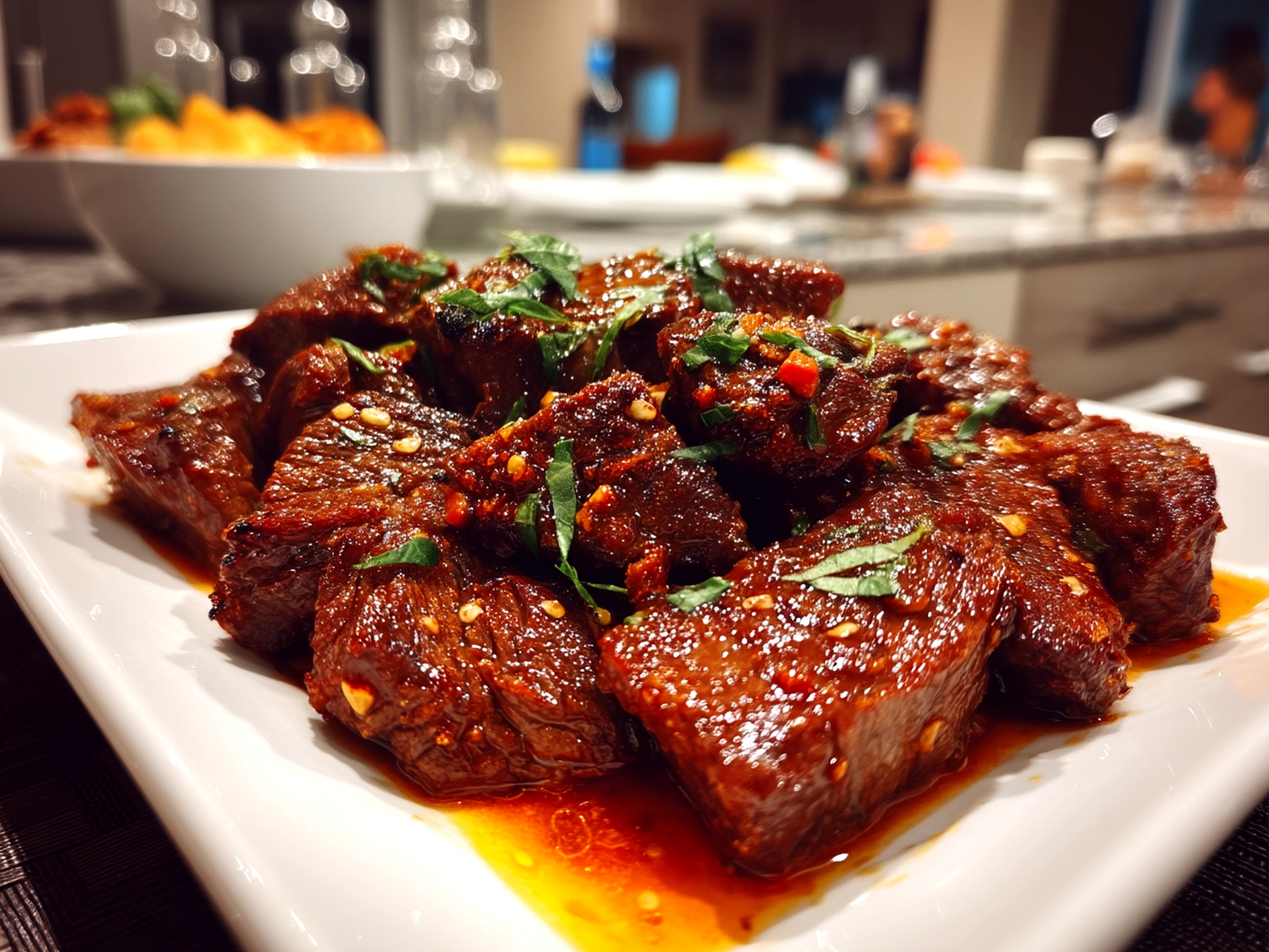 Close-up of finished delicious Korean BBQ Beef served warm, taken with iPhone 16 Pro at a slight angle