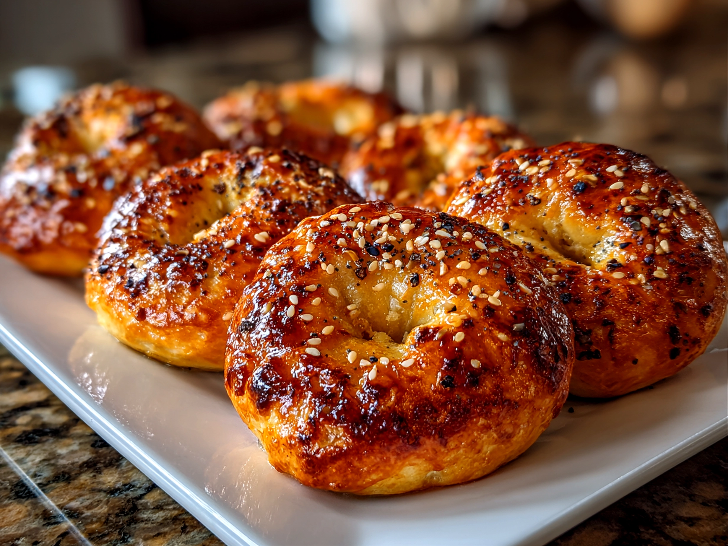 Freshly prepared apple pie bagels on white plate