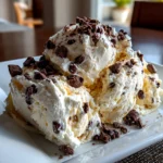 Freshly prepared Cookie Dough Greek Yogurt with Chocolate Chips on white plate