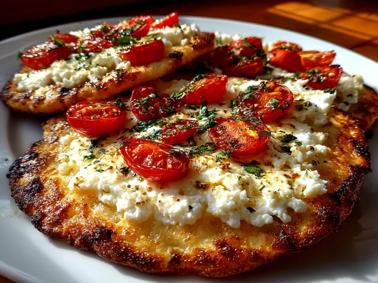 Freshly prepared cottage cheese flatbread pizza on modern kitchen counter