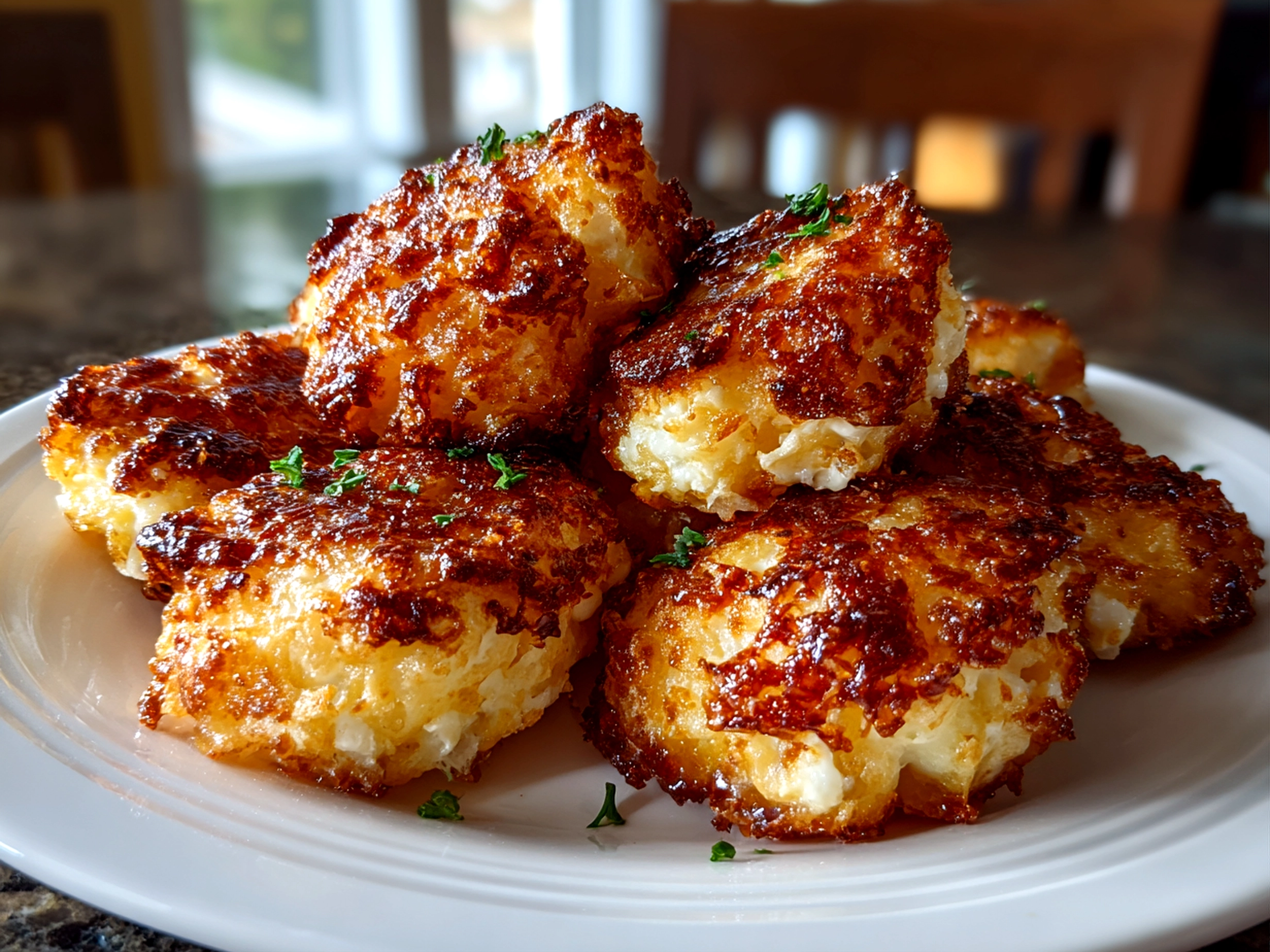 Freshly Prepared Cottage Cheese Tots on White Plate