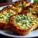 Freshly prepared garlic bread on white plate
