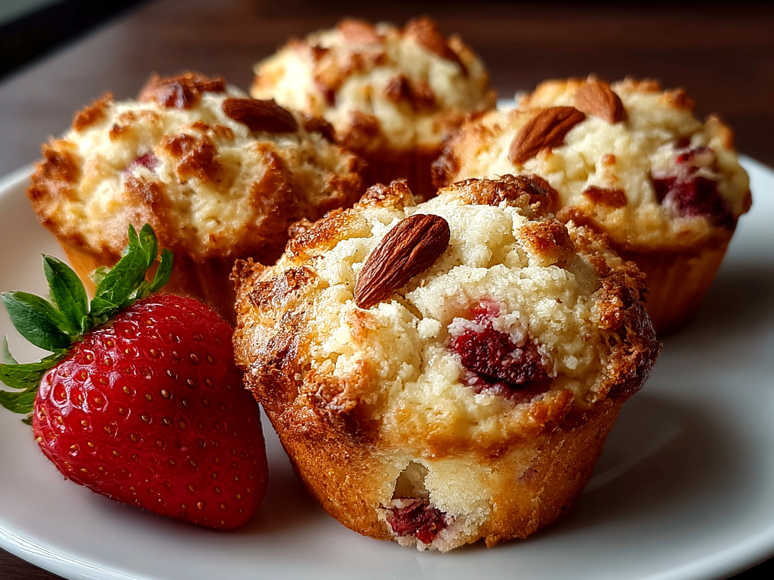 Freshly prepared keto strawberry muffins with almond flour