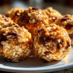 Freshly prepared peanut butter balls with Rice Krispies on white plate