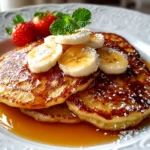 Freshly prepared sourdough banana pancakes on white plate