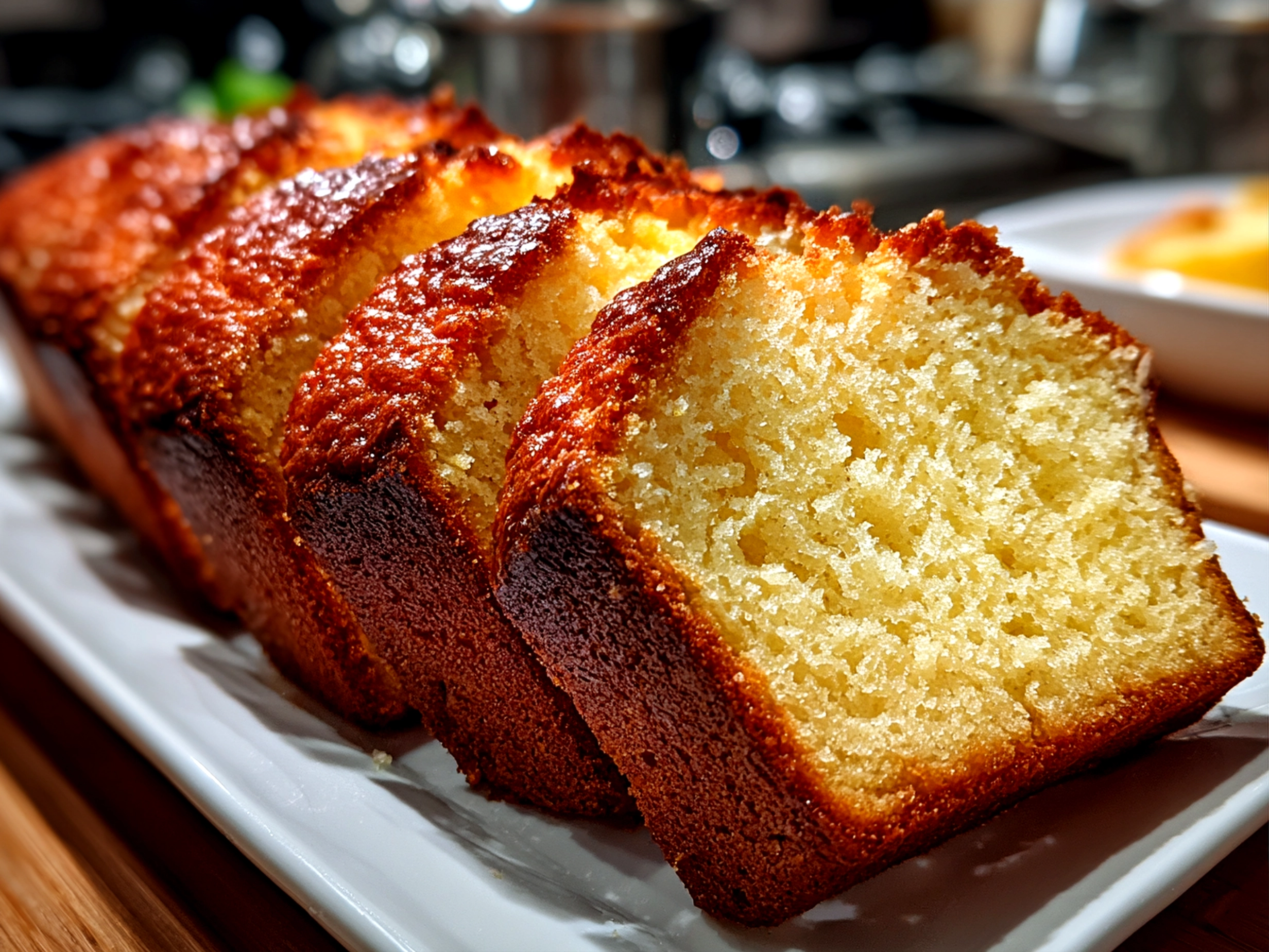 Freshly prepared sourdough discard lemon loaf on clean counter