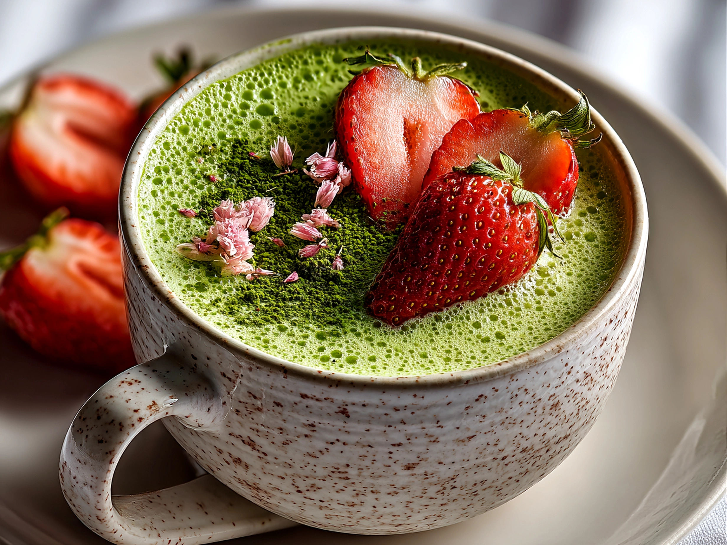 Freshly prepared Strawberry Matcha Latte