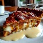 Freshly prepared toffee apple pie close-up