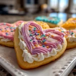 Freshly prepared Valentines Day Sugar Cookies close-up on white plate