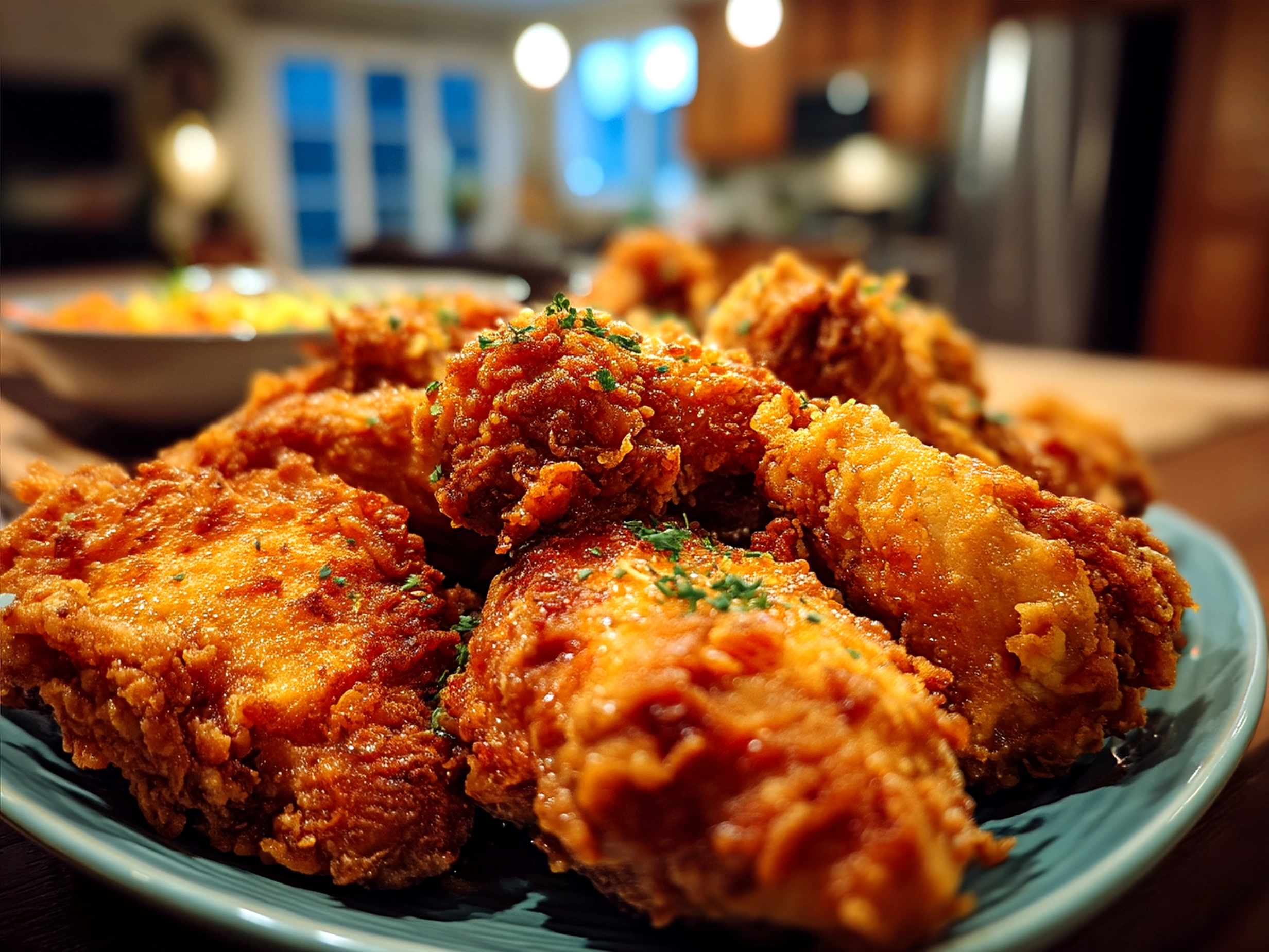 Served Garlic Butter Fried Chicken glazed with garlic butter and garnished with fresh parsley