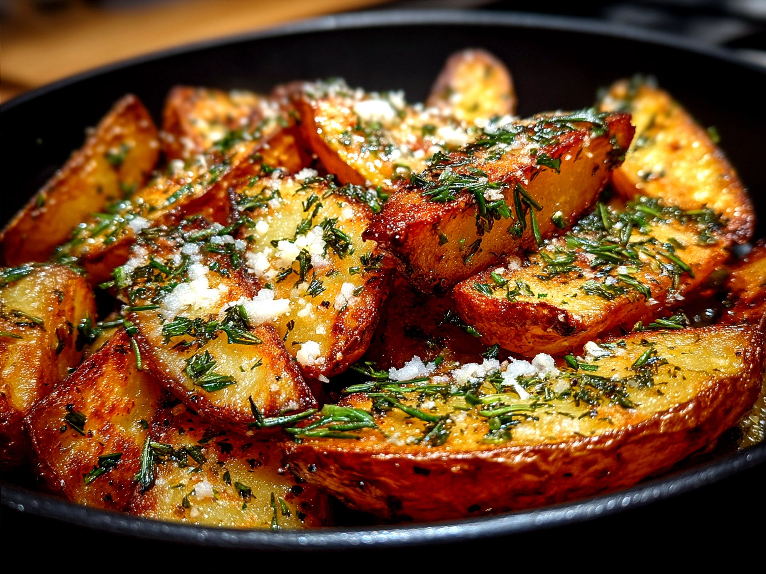 Served Garlic Parmesan Potato Wedges on a plate ready to eat