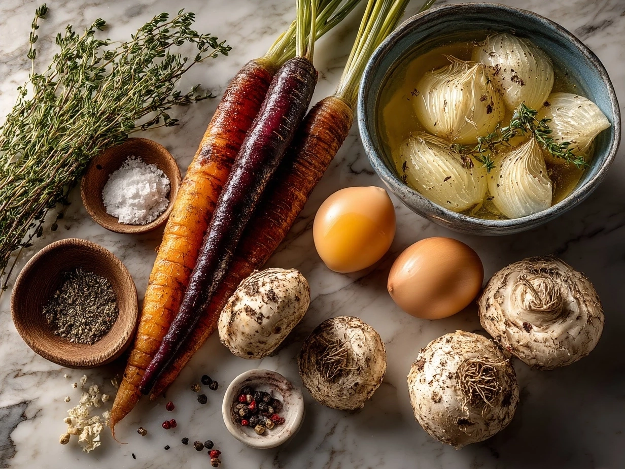 Ingredients for Greek Healing Soup laid out on a table