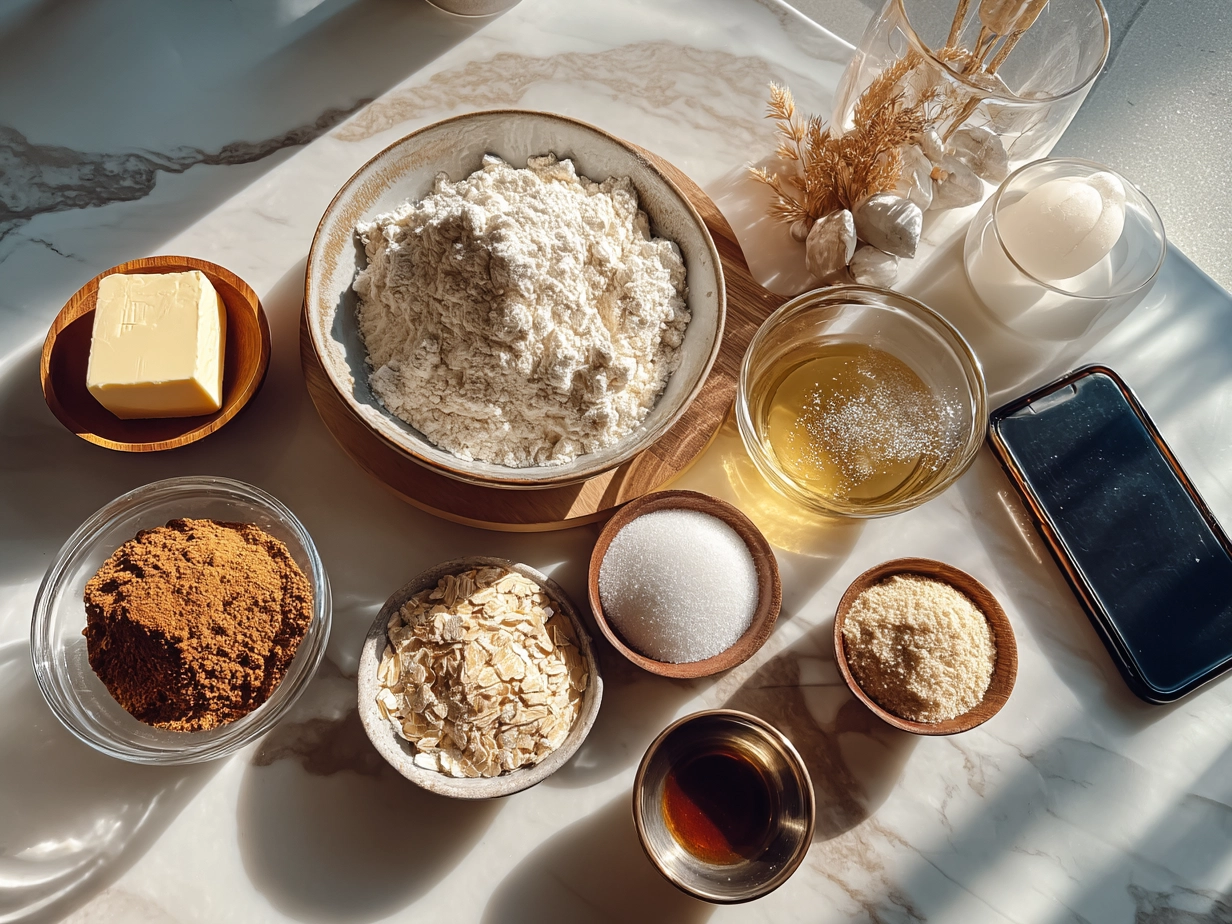 Ingredients for Greek Yogurt Pancakes laid out on a wooden surface