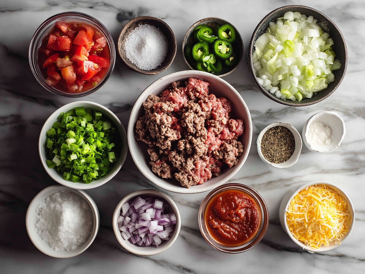Ingredients for Ground Beef Enchiladas including ground beef, tortillas, cheese, onions, garlic, enchilada sauce and spices