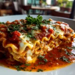 home cook, taken with iPhone 14 Pro. Close-up slight angle of delicious lasagna soup on white plate. fresh vibrant --ar 4:3 --style raw --s 250