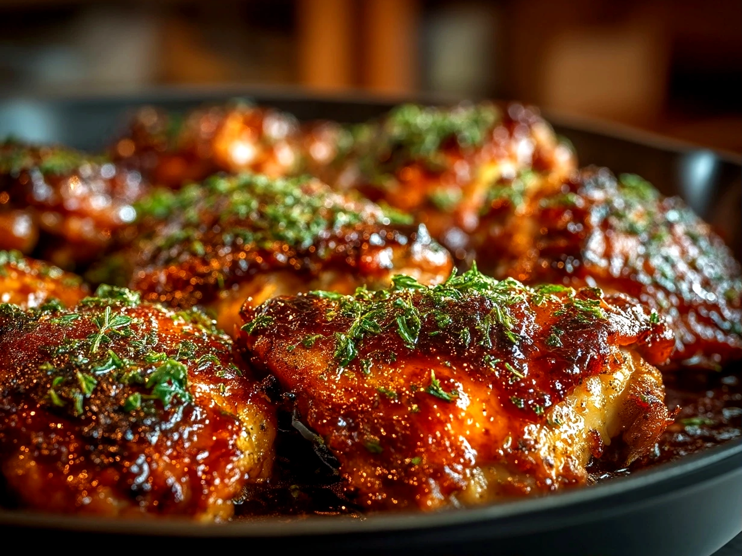 Close-up of finished comforting Crockpot BBQ chicken served at home