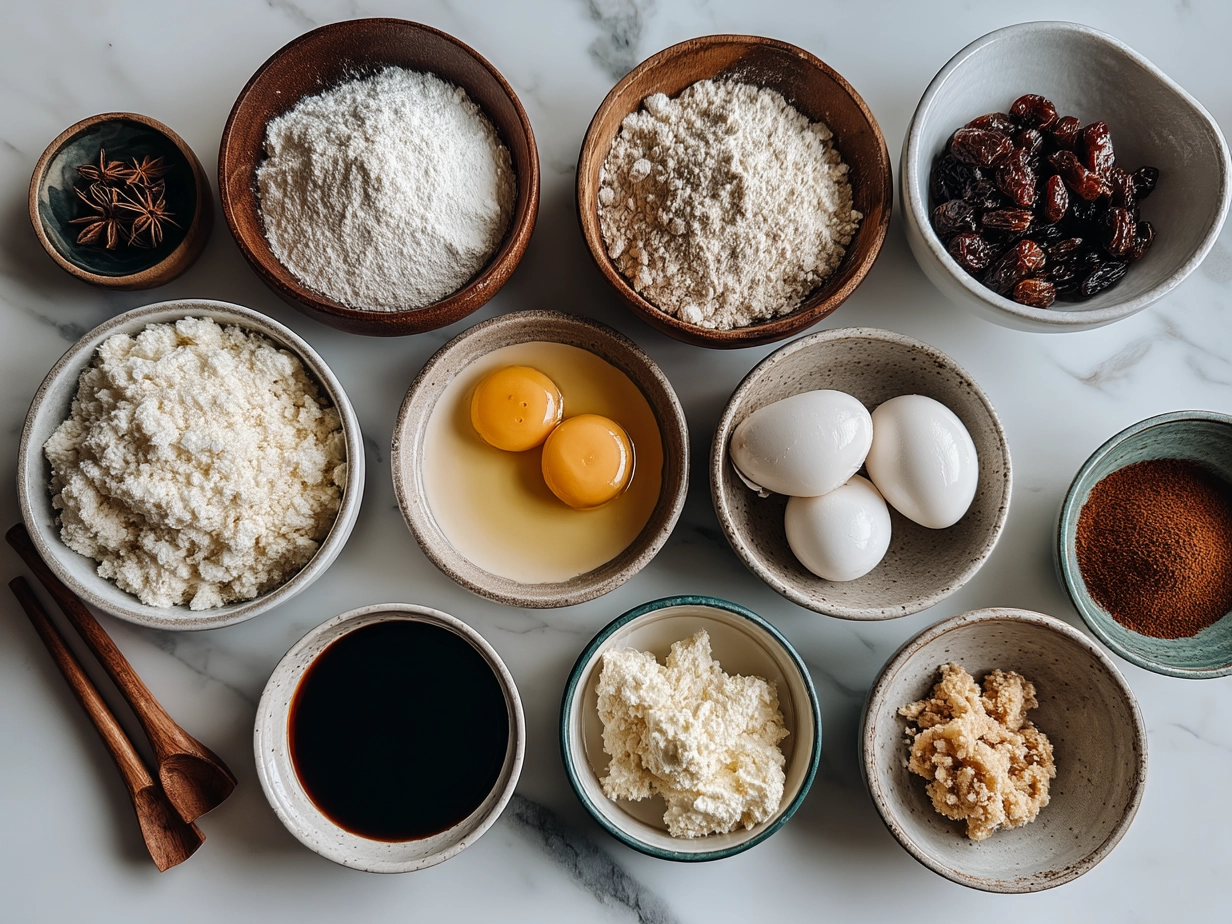 Ingredients for Honey-Drizzled Baklava Cheesecake Phyllo Cookies including phyllo dough, cream cheese, nuts, honey, spices and butter