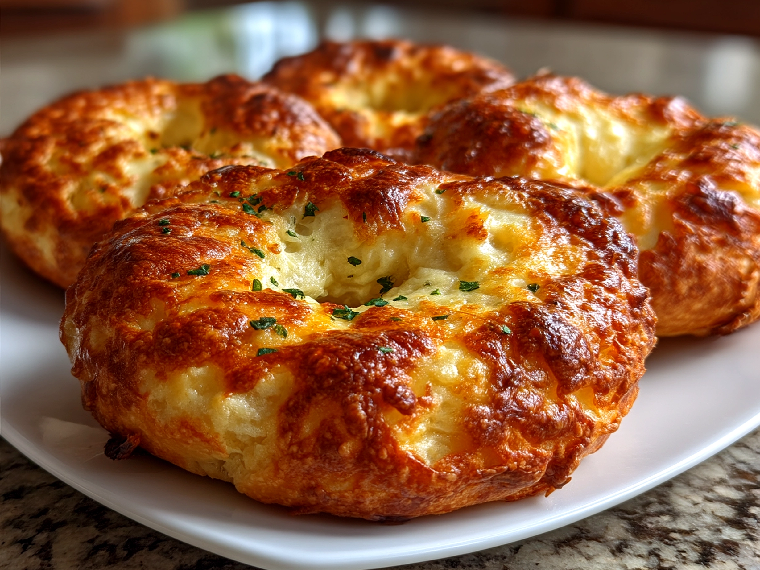 Served Jalapeno Cheddar Protein Bagels with Greek Yogurt Salsa