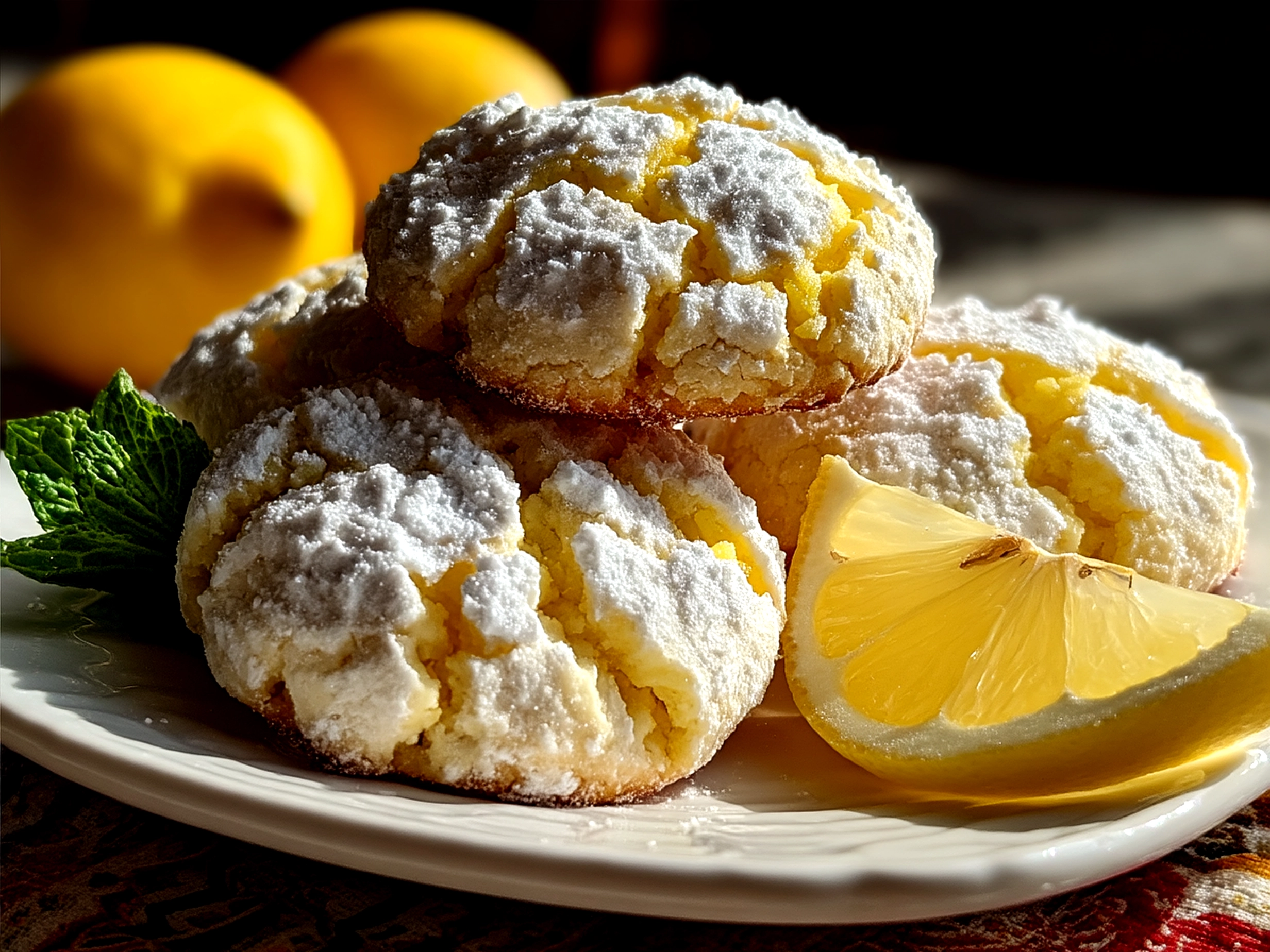 Freshly baked Lemon Crinkle Cookies ready to serve