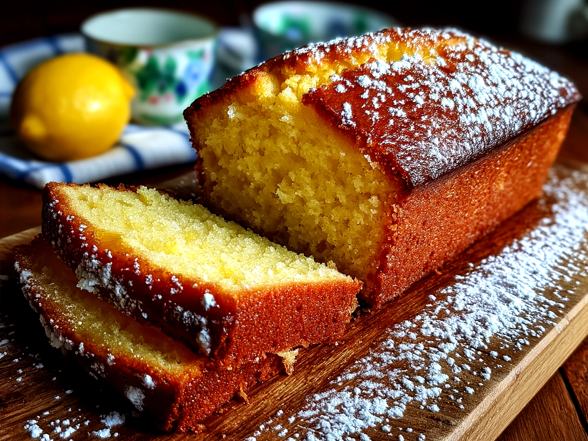 Sliced moist Lemon Loaf served on a plate