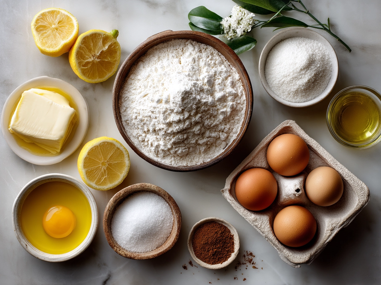 Ingredients for making a moist Lemon Loaf